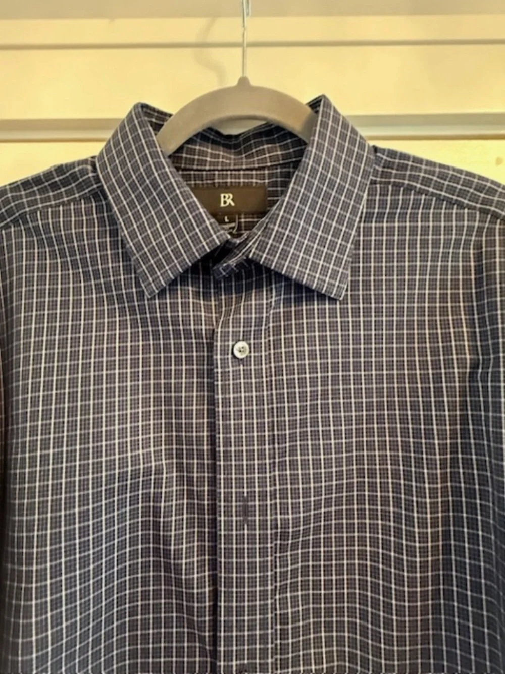 Banana Republic Men Large Standard Fit Cotton Navy Blue & White Check Shirt EUC